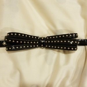Black Patent Studded WHBM Bow Belt